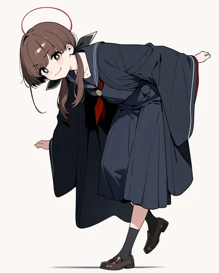 masterpiece, best quality, amazing quality, very aesthetic,
ohitomekohane, 1girl, solo, looking at viewer,
full body,
Balancing with one foot raised behind, smug face,
white pupils, haori, serafuku,
<lora:kohany01:1>