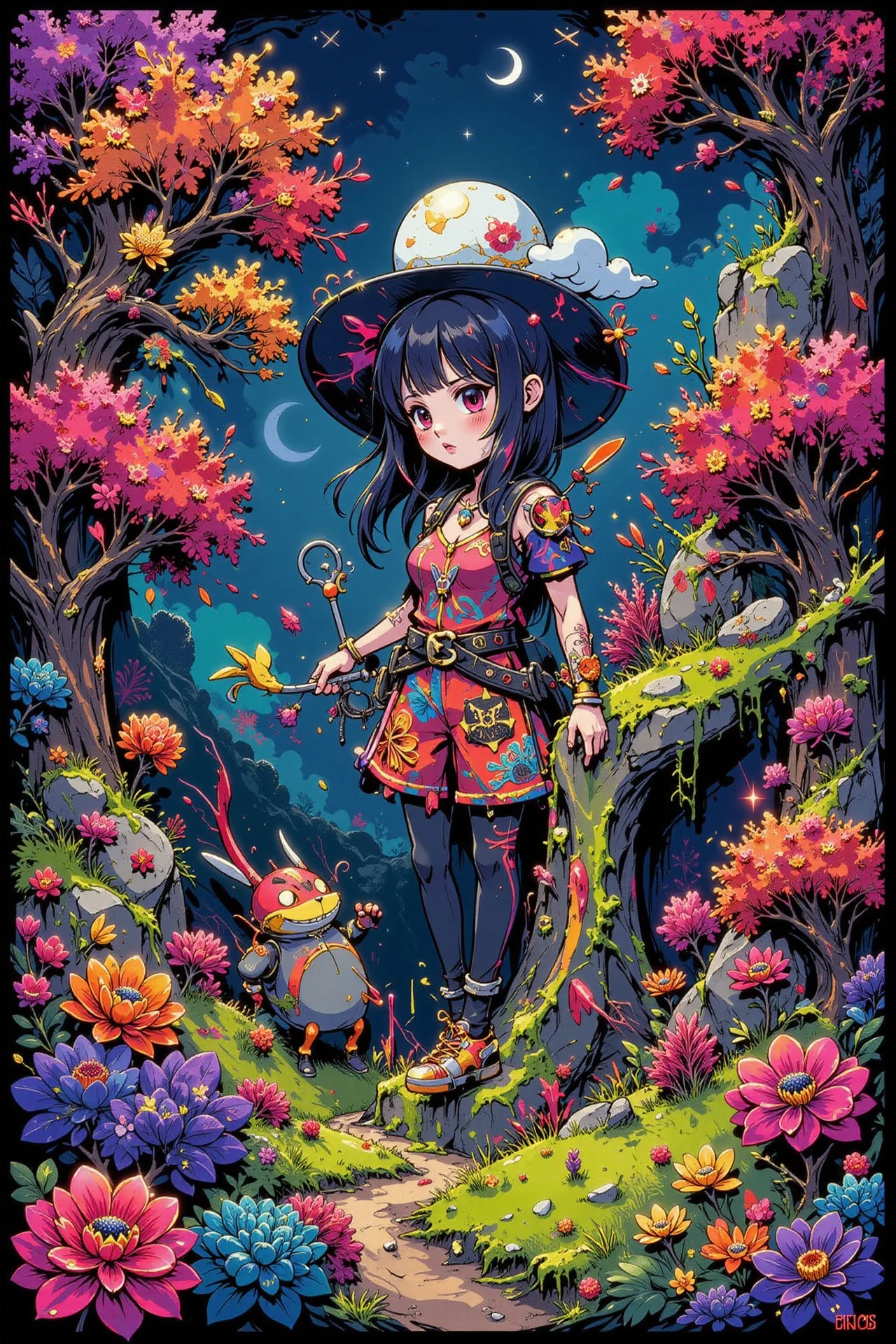 fantasy world beautiful  landscape, day, woman, very intricate, very detailed, sharp, bright, colorful, <lora:Hand v2:0.5> <lora:Anti-Blur:1><lora:Insane Detail Slider:0.25>  <lora:flux.1_lora_flyway_Epic-detail_v2:0.3><lora:fluxenhancer:0.3> <lora:neon-graffiti-punk-flux:1> mad-grfftpnk