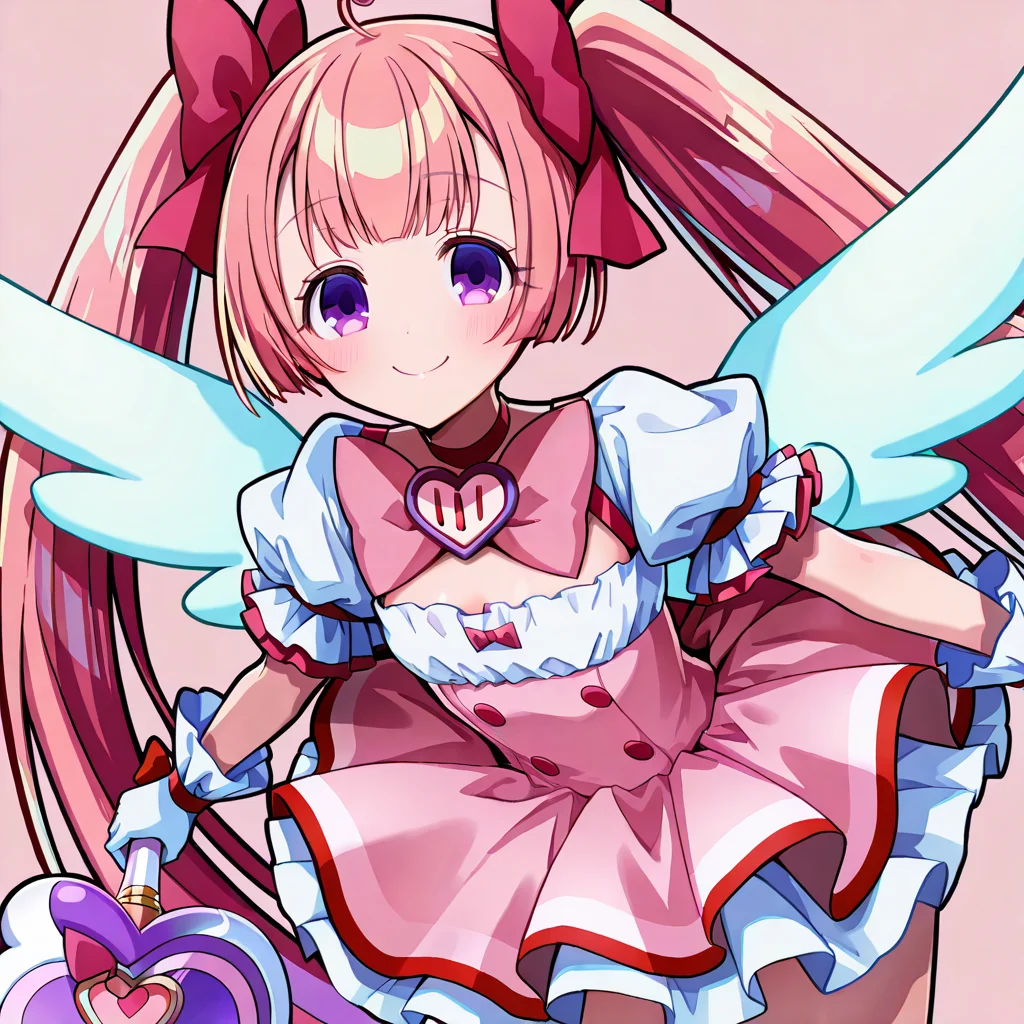 <lora:Cocoabbg:1>,cocoa \(mfg\),1girl,solo,simple background,magical girl,wings