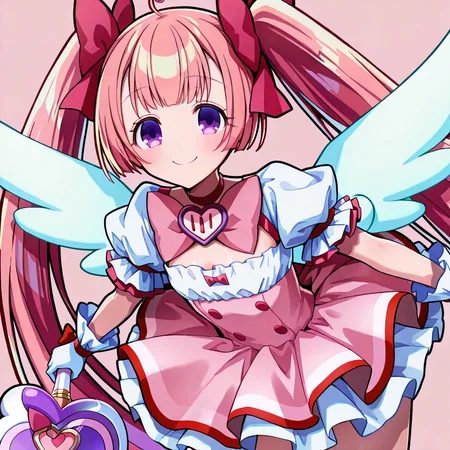 <lora:Cocoabbg:1>,cocoa \(mfg\),1girl,solo,simple background,magical girl,wings