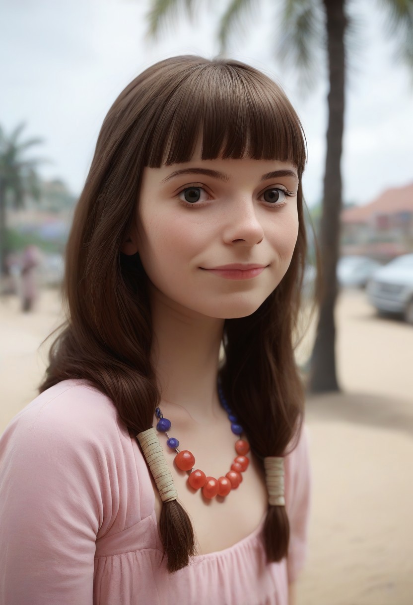 score_9, score_8_up, score_7_up, masterpiece 
BREAK 
1girl, (ctiansay0:1.2), pink dress, necklace, fringe 
BREAK 
looking at viewer, blurred background, Manic Pixie, Pretty Face, seductive, (cute smile:0.6), FOV medium shot