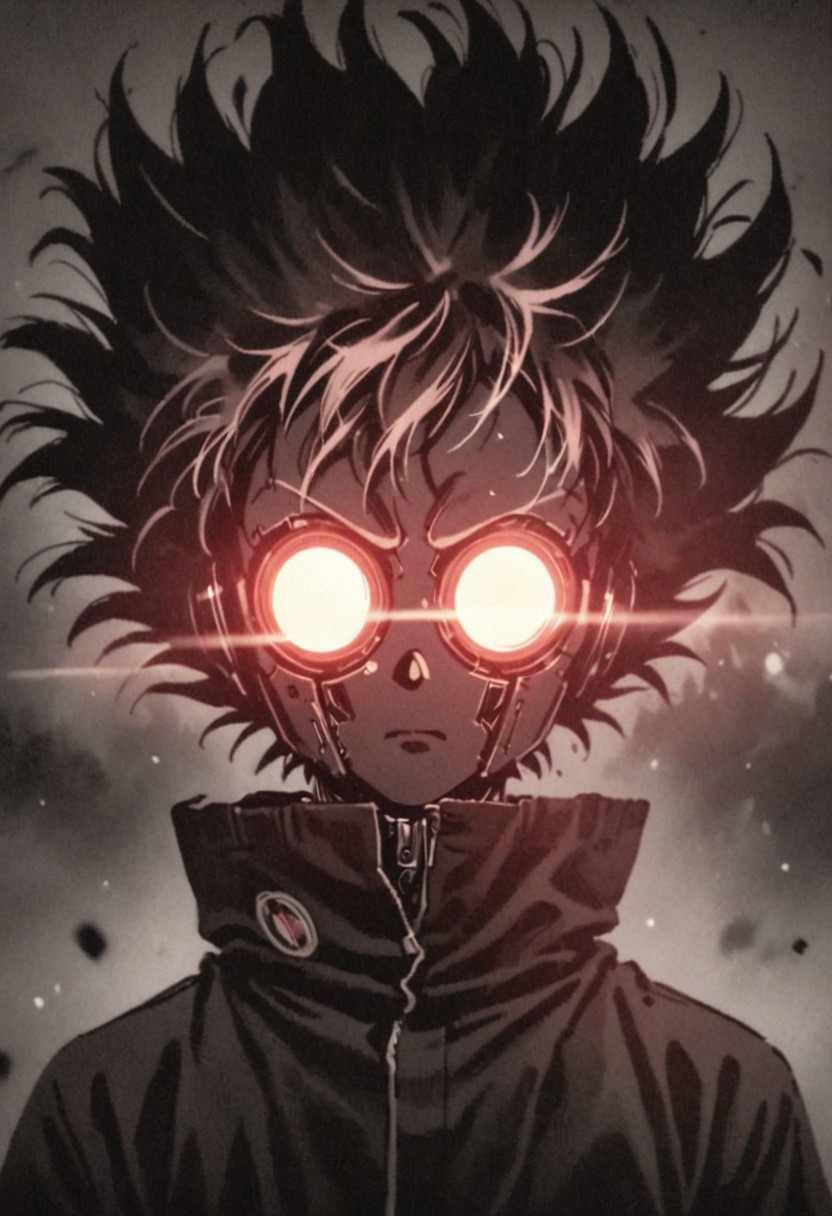 Monochrome with color spots, photo in phst artstyle, mechanical parts, wires, cables, cyberpunk, closeup portrait of PESonGoku with a half robot face, pastel pink/white colored, closeup photo of an wired-cyborg so'n Goku with half robot face wearing a black high collar parka with technical macro writing resembling an Dragonball on the back, solo, man, high collar parka, upper body,, male focus, long hair in wind, fists, clothes writing, crepuscular rays, volumetric lighting, ultra detailed, deep Blacks, very detailed, atmospheric haze, Film grain, cinematic film still, shallow depth of field, highly detailed, high budget, cinemascope, moody, epic, OverallDetail, 2000s vintage RAW photo, photorealistic, candid camera, color graded cinematic, eye catchlights, atmospheric lighting, imperfections, natural, shallow dof