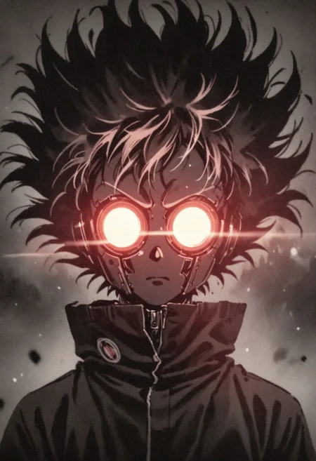 Monochrome with color spots, photo in phst artstyle, mechanical parts, wires, cables, cyberpunk, closeup portrait of PESonGoku with a half robot face, pastel pink/white colored, closeup photo of an wired-cyborg so'n Goku with half robot face wearing a black high collar parka with technical macro writing resembling an Dragonball on the back, solo, man, high collar parka, upper body,, male focus, long hair in wind, fists, clothes writing, crepuscular rays, volumetric lighting, ultra detailed, deep Blacks, very detailed, atmospheric haze, Film grain, cinematic film still, shallow depth of field, highly detailed, high budget, cinemascope, moody, epic, OverallDetail, 2000s vintage RAW photo, photorealistic, candid camera, color graded cinematic, eye catchlights, atmospheric lighting, imperfections, natural, shallow dof