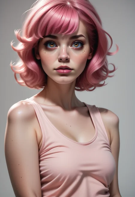 score_9, score_8_up, score_7_up, source_photo, realistic,
1girl, solo, tank top,
<lora:Dark_Rosa_Pony_v0.3:0.5> d4rkr0s4, hazel eyes, pink hair,