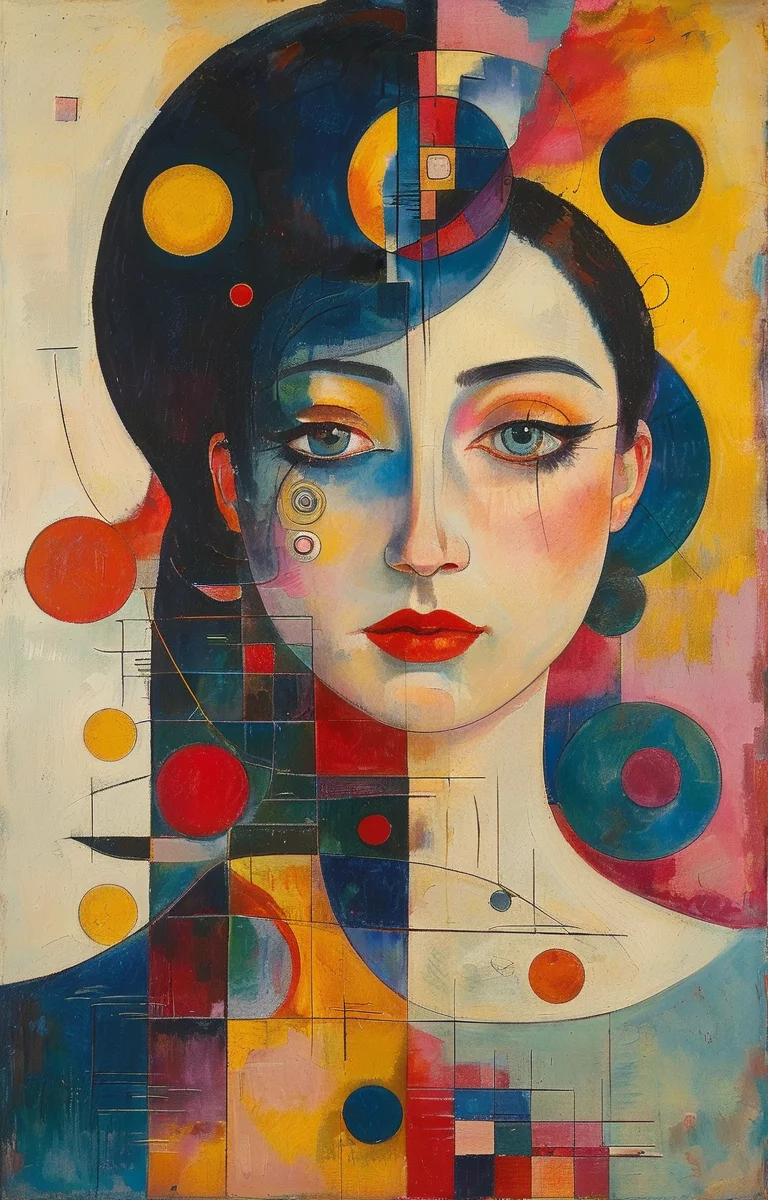masterpiece,best quality,<lora:tbh287-sdxl:0.9>,illustration,style of Wassily Kandinsky tech genius teenage girl