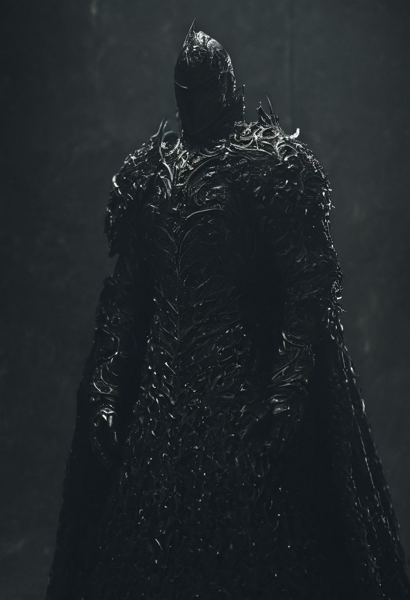 masked villain standing in the deepest part of the abyss, glistening silk cloak of black, detailed intricate amazing armor made of bone, Cinematic Shot, Cinematic Lighting, extremely detailed, Movie Still, Film Still, hkstyle