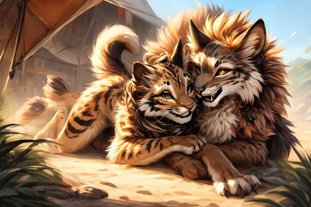 uploaded on e621, by carrot, by castitas, by reallynxgirl, by hioshiru, by loimu, by blotch, by kenket, by lizet,
FurryCore, 
catfolk,
Catra_Shera,
belladonna,
dragon,
(sexy pose), dynamic pose, NSFW, nude,
raised tail, paws, female, flat chest, 
lying on back, butt, presenting, spread legs, 
snuggling, kissing,
feral, furry female anthro cat, detailed and extremely fluffy body fur, tail, stripes, 2 girls, highly_detailed_face, symmetrical_eyes, fangs, open mouth, claws, young,
looking at viewer,
smile, blush, 
athletic, muscular, sleek,
brush stroke style, concept art, highly detailed, masterpiece, best quality, cinematic composition, 
sunlight, on a beach, 
masterpiece, best quality, realistic, (intricate:0.9), (high detail:1.4), film photography, {soft focus}, RAW photo, photorealistic, analog style, subsurface scattering, photorealism, absurd res,