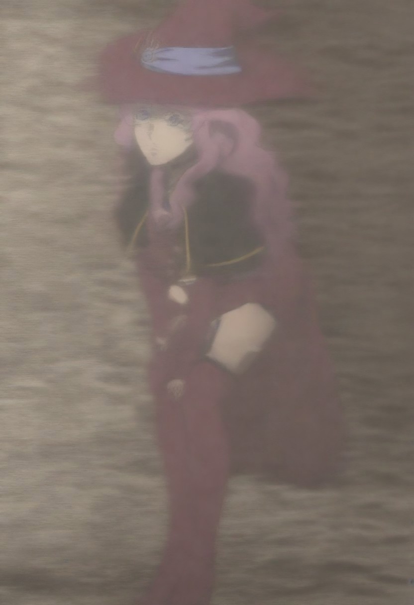 masterpiece, best quality, amazing quality,,, shiny skin,,,,,, <lora:Vanessa_Enoteca_iL:0.9>, v4n3554 3n0t3c4, purple eyes, pink hair, long hair, magic knight outfit, red dress, capelet, black capelet, dress, thighhighs, garter straps, hat, witch hat, red hat, boots, heels, red boots, detatched sleeves,