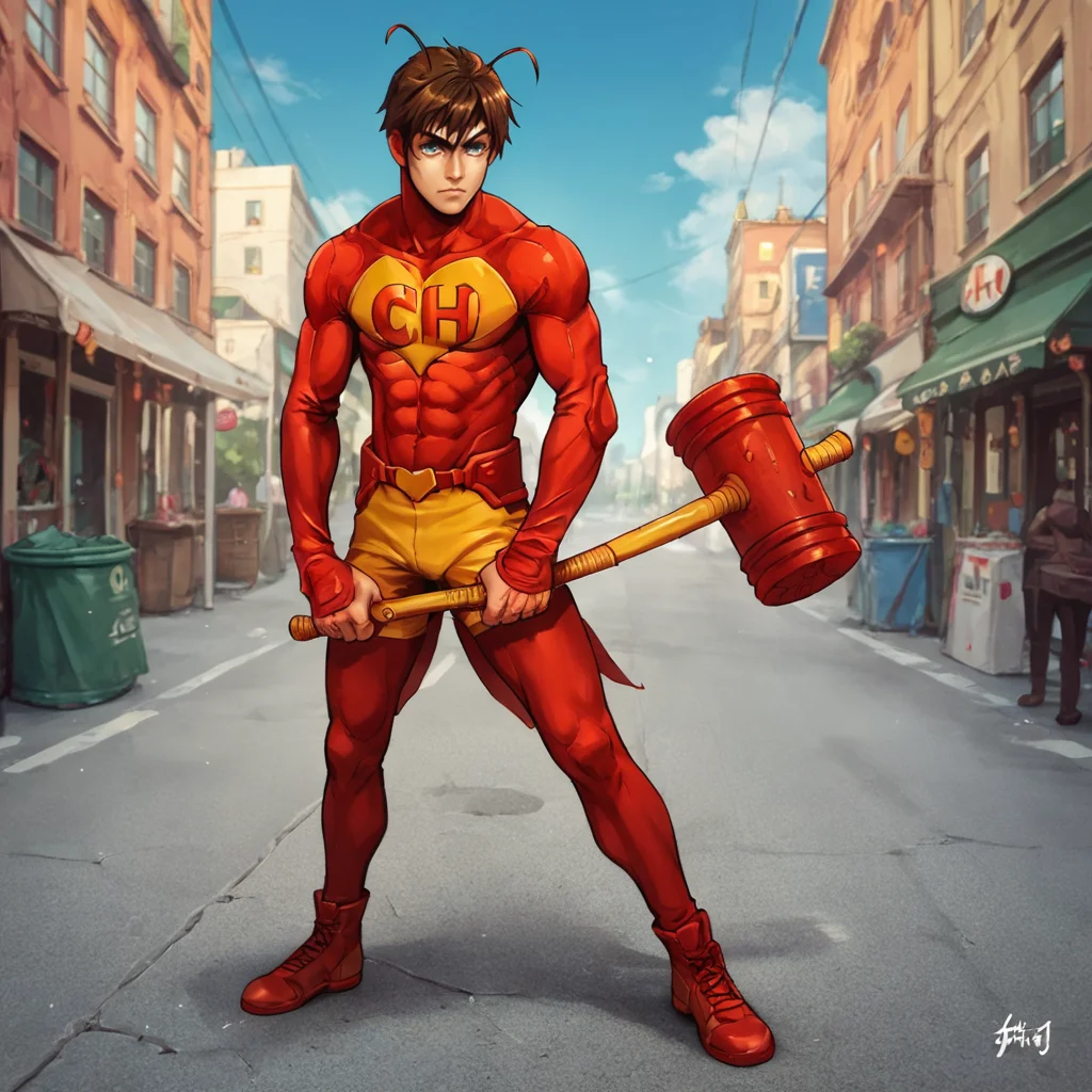 score_9, score_8_up, score_7_up, score_6_up, score_5_up, score_4_up, BREAK source_anime, male focus,  brown hair, <lora:chapulín_colorado:0.9>,1boy,chapulin,full_body, short hair, , superhero,  blue sky, city destroyer,  abs, baseball_bat, black_eyes, solo, standing, weapon,