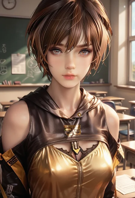 score_9_up, score_8_up, score_7_up, REALISTIC, 1girl, LILY ARTEMIS II (STELLAR BLADE), student unifrom, student, classroom, setting, fullbody