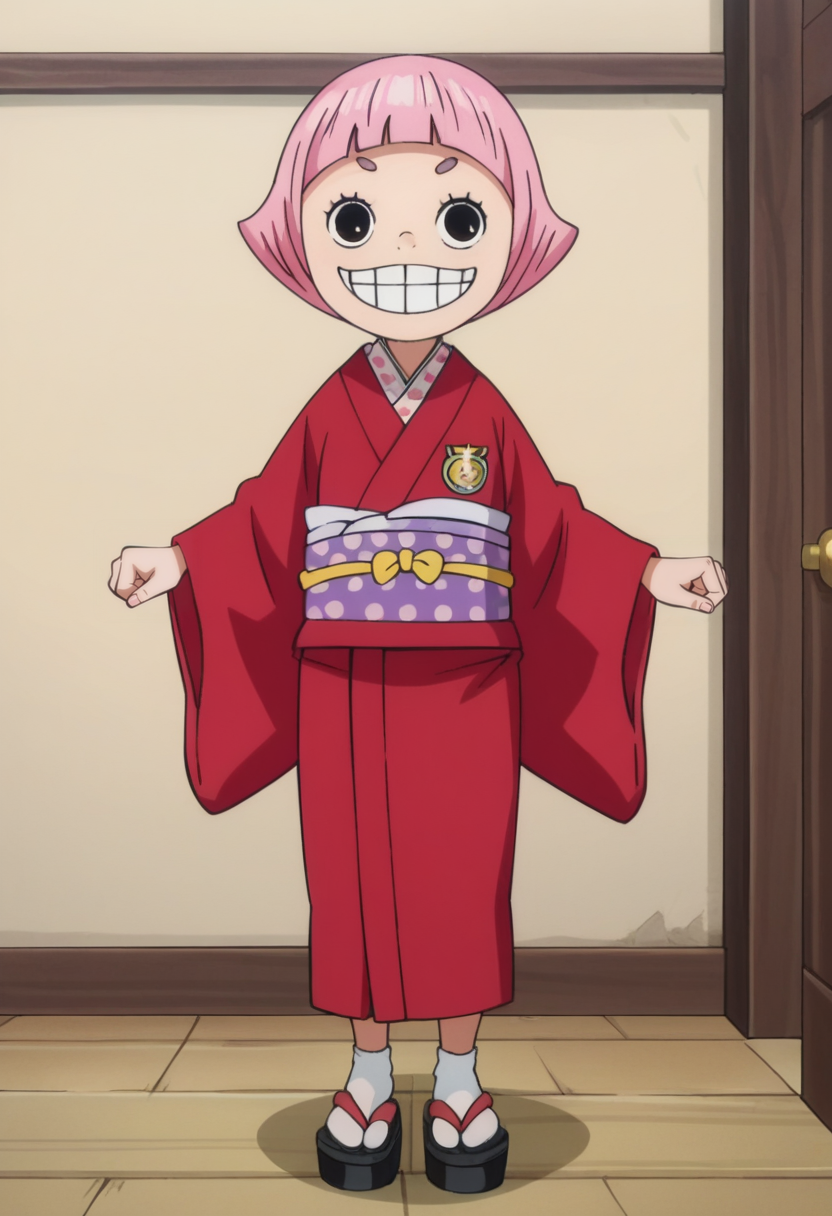source_anime,anime screencap, anime coloring,intricate details,rating_explicit, masterpiece, best quality,
(best quality, absurd res, ultra detailed),,(4 finger:0.5),1girl, ((solo)), good eyes,perfect eyes,,detailed eyes, zPDXLxxx , zPDXL3,detailed, detailed face
BREAK
solo,indoors,full body,standing,
toko, pink hair, blunt bangs, Japanese clothes, red kimono,
smile,grin,
, <lora:add-detail-xl:2> <lora:toko:0.8>