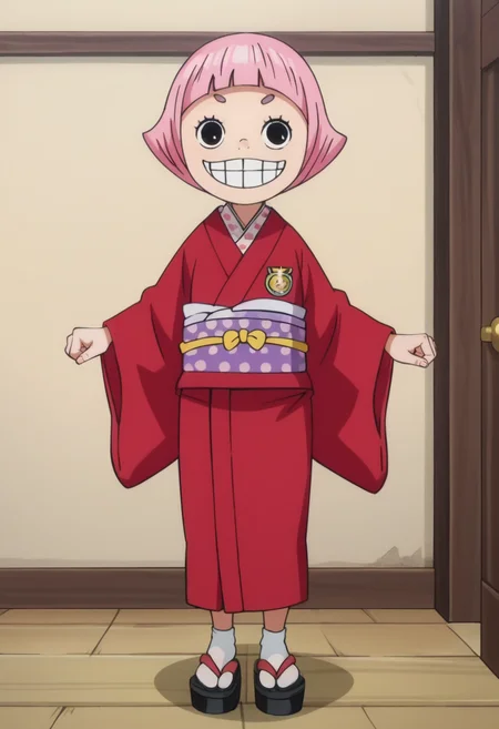source_anime,anime screencap, anime coloring,intricate details,rating_explicit, masterpiece, best quality,
(best quality, absurd res, ultra detailed),,(4 finger:0.5),1girl, ((solo)), good eyes,perfect eyes,,detailed eyes, zPDXLxxx , zPDXL3,detailed, detailed face
BREAK
solo,indoors,full body,standing,
toko, pink hair, blunt bangs, Japanese clothes, red kimono,
smile,grin,
, <lora:add-detail-xl:2> <lora:toko:0.8>