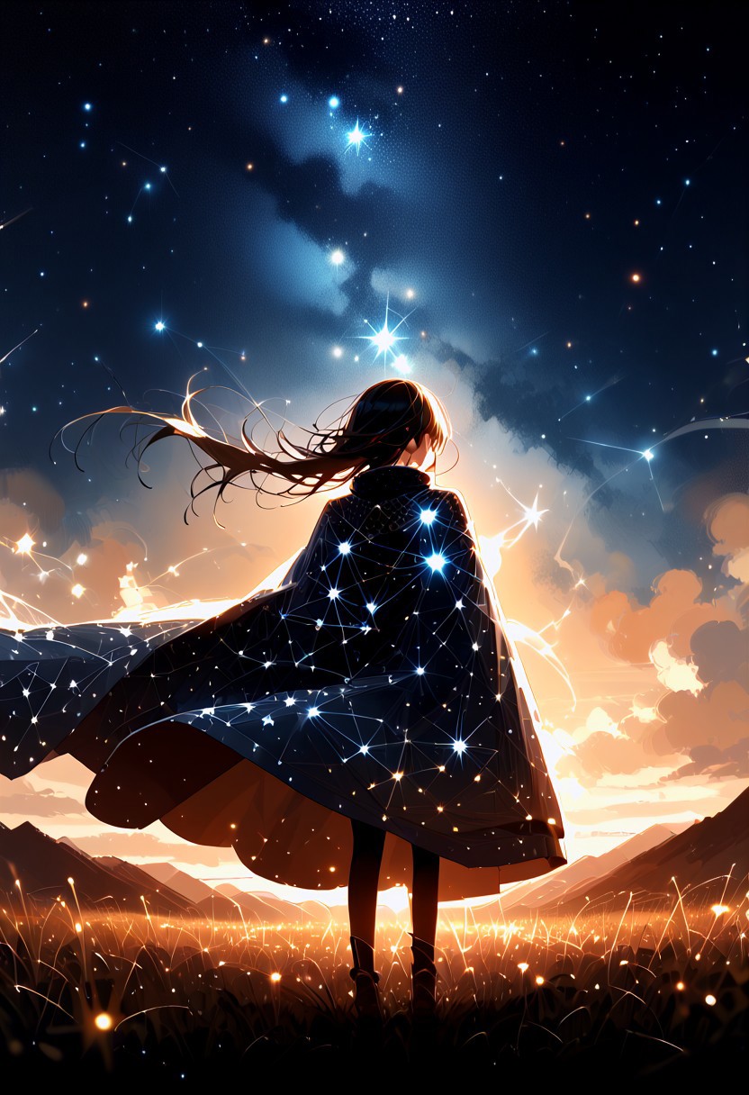 score_9, score_8_up, score_7_up, score_6_up, source_anime, starry_morph, 1girl, (silhoutte:1.2), cloak, wind,