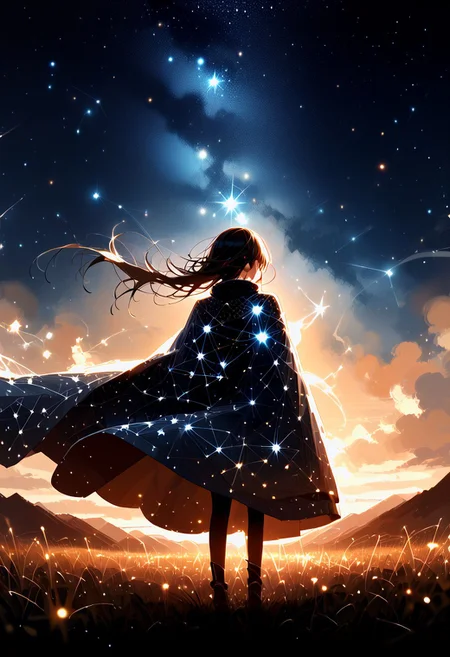 score_9, score_8_up, score_7_up, score_6_up, source_anime, starry_morph, 1girl, (silhoutte:1.2), cloak, wind,