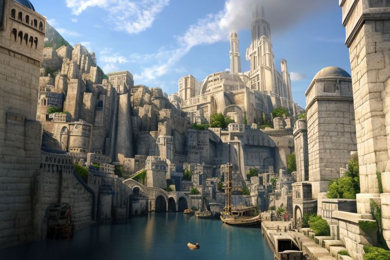 (masterpiece:1.2), (best quality,:1.2), 8k, HDR, ultra detailed, ((photorealistic)), professional light, cinematic lighting, fashion photography, ambient lighting, atmospheric effects, Numenor, a medieval fantasy harbour, some big ships, big statues, towers, walls, <lora:Numenor-10:1>, in the style of Middle Earth, Tolkien, Minas Tirith, epiCPhoto