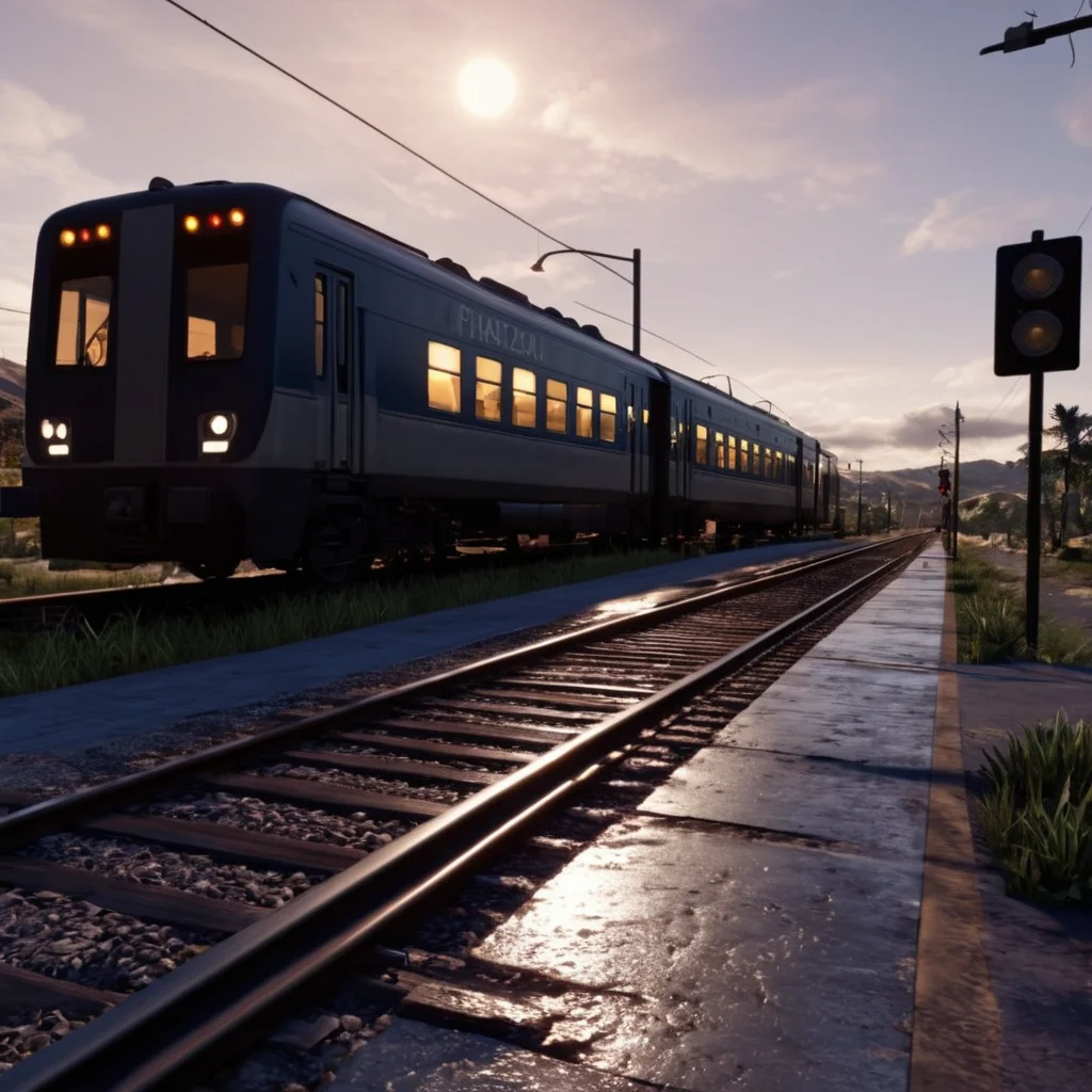 UHD, 4k, ultra detailed, cinematic, a photograph of cinematic film still of <lora:add-detail-xl:0.3>
<lora:detailed:0.3>
<lora:perfection style:0.3>
<lora:resident evil style:0.9>
<lora:Unreal Engine style:0.3>Unreal Engine style
a train is coming down the tracks at night,outdoors,sky,tree,no humans,night,ground vehicle,building,night sky,scenery,motor vehicle,reflection,city,sign,car,road,cityscape,lamppost,street,road sign,traffic light,crosswalk,real world location ,horror themed, sharp, detailed, epic photography, artistic, dramatic light, cinematic style, film style, resident evil style, epic, beautiful lighting, inpsiring
