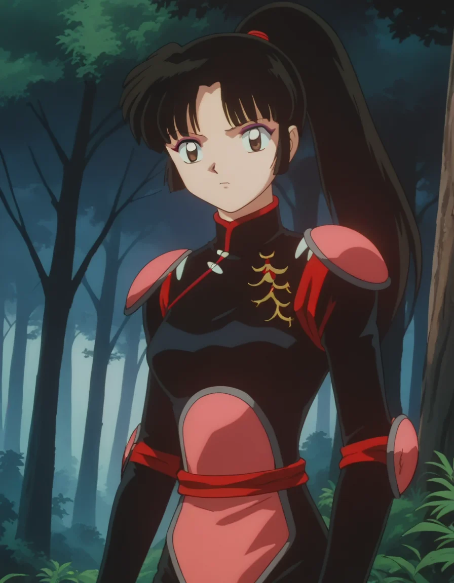 score_9, score_8_up, score_7_up, source_anime,
inuyashasango, <lora:inuyasha-sango-ponyxl-lora-nochekaiser:1>,
sango, long hair, black hair, brown eyes, retro artstyle,
ponytail, armor, bodysuit, pilot suit,
outdoors, forest, nature,
looking at viewer,