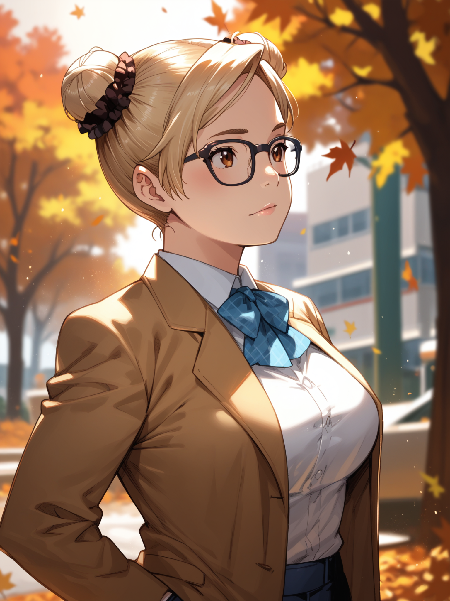 (cowboy shot, solo focus:1.2) <lora:happy_tentacle-mako-v0.1-000031:1>, ht_mako, blonde hair, brown eyes, large breasts, glasses, hair bun, double bun, hair scrunchie (petite:1.2), <lora:Shed_The_Skin's StS_age_slider_v1_initial_release:-1.2> ( :1.1) ( , , ( :1.2) , , (looking at another:1.2) :1) , outdoors, vegetation, ( :1.1), autumn , (dawn :0.6), , (:0.5), , (science fiction :0.9), (chasm :1.2) ( :0.8) score_9, score_8_up, score_7_up, score_6_up, score_5_up, score_4_up, ( [(realistic, photorealistic:1.3):(realistic:1.2):18] [(3d:1.2)::16] :1) <lora:LUUNA's Lunas-NijiJourney-SDXL-B2:0.35>, nijijourney <lora:prgfrg23's Counterfeit-V3.0 Style SDXL_LoRA_Pony Diffusion V6 XL:0.5> <lora:mfcg's mfcgXL:0.12> <lora:reweik's gyokai(himehajime)_PonyXL_style_v01:0.14>