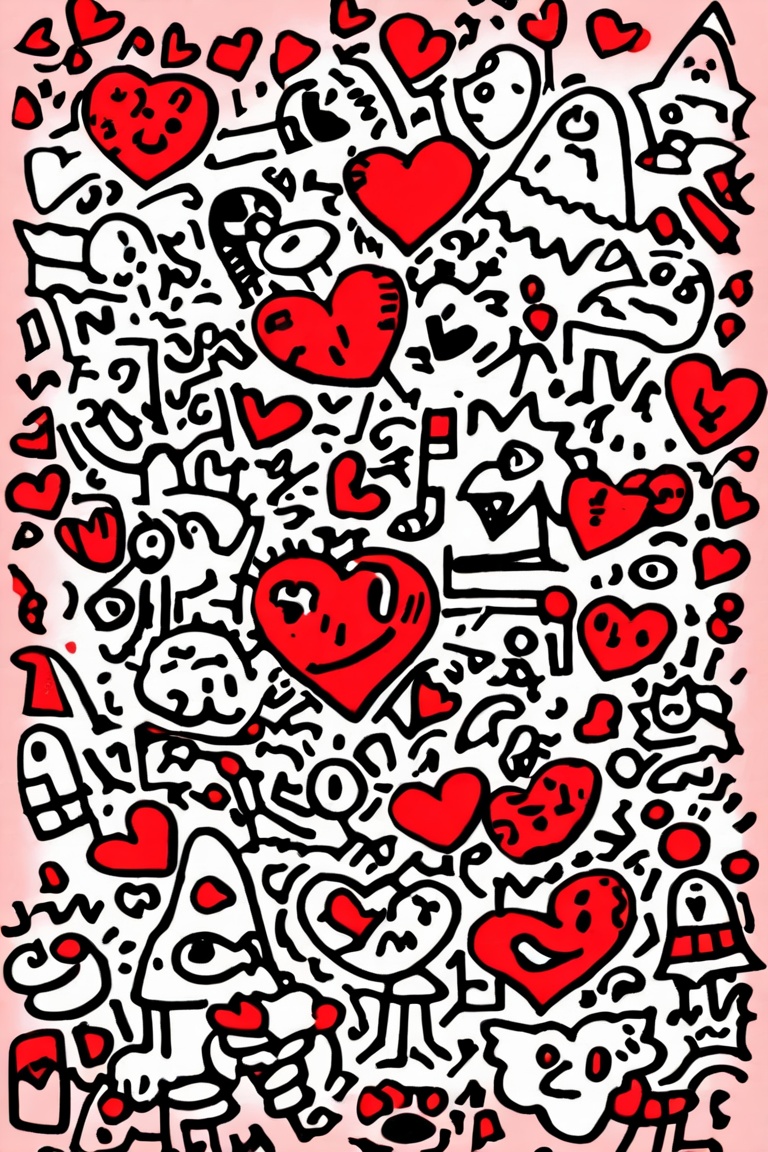 a heart surrounded by many different doodles, doodle art style  <lora:Doodle_XL_V1:1>