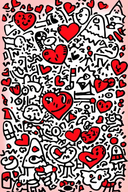 a heart surrounded by many different doodles, doodle art style <lora:Doodle_XL_V1:1>