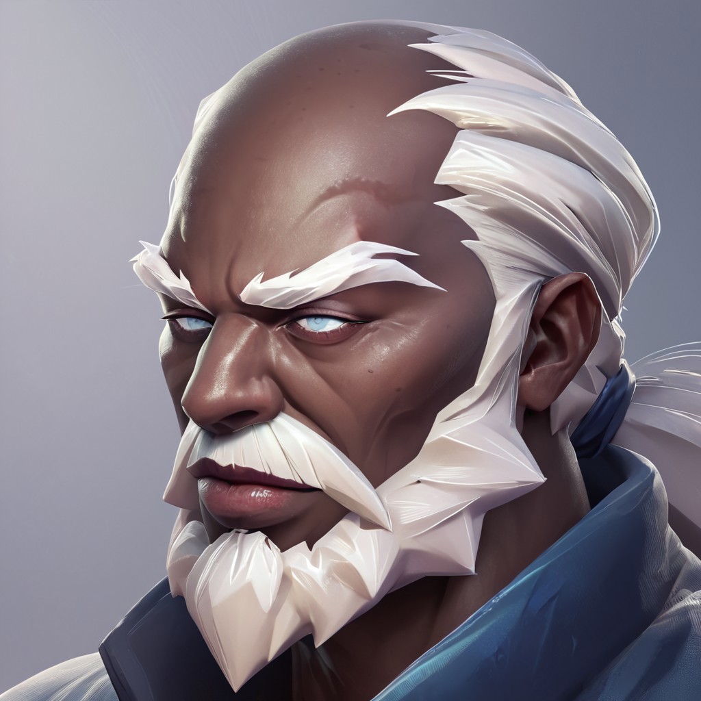score_9, score_8_up, score_7_up concept art, digital art, realistic, portrait, 1 boy, EarthbreakerGroon, old man, white hair, old, dark skin, dark-skinned male, blind, blind eyes, white eyes,