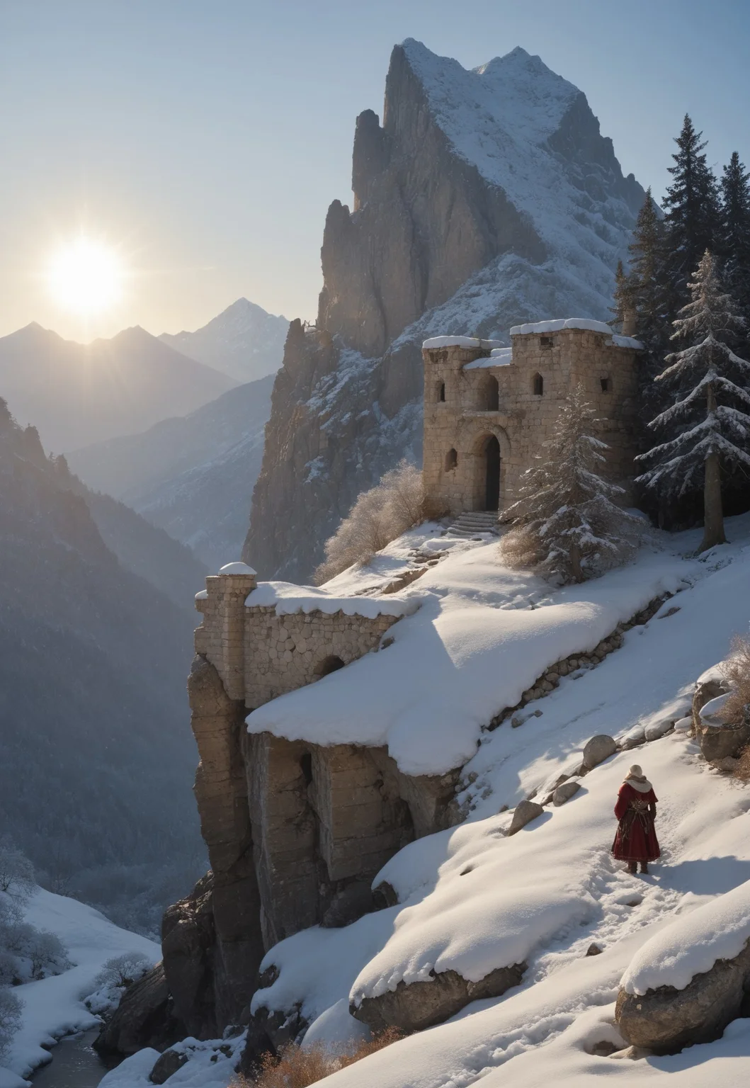 (ruins, broken, snow, dappled sunlight:1.2), sun, tree, forest, scenery, rock, reflection, ancient, overgrown, mountains, sunset, clouds, mountainous horizon, fantasy, medieval, 1other, looking away (masterpiece, exceptional, best aesthetic, best quality, masterpiece, extremely detailed:1.2), in the style of umempart
(8k uhd:1,4)
<lora:add-detail-xl:1>
<lora:Dynamic Poses:1>
