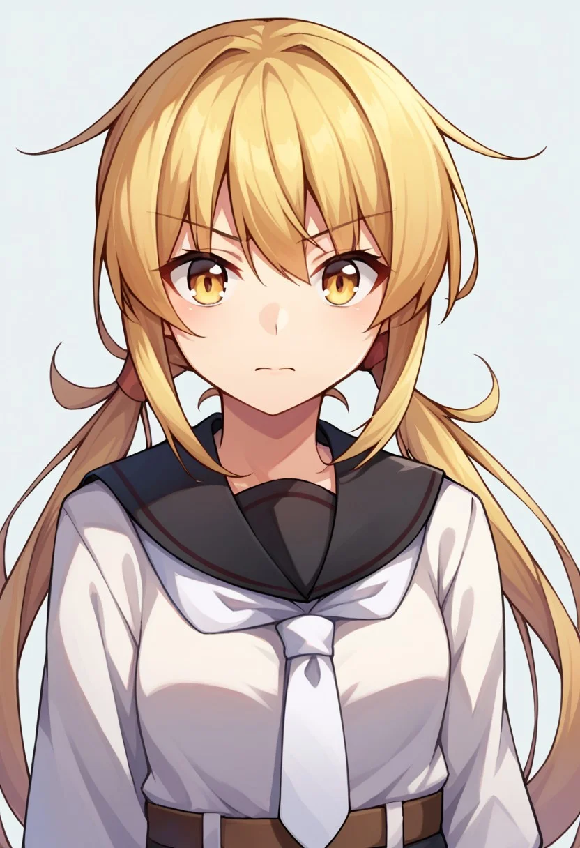 score_9, score_8, score_7, source_anime, satsuki (kancolle), low twintails, zettai ryouiki, white necktie, closed mouth, :d, white neckerchief, upper body, belt, serafuku