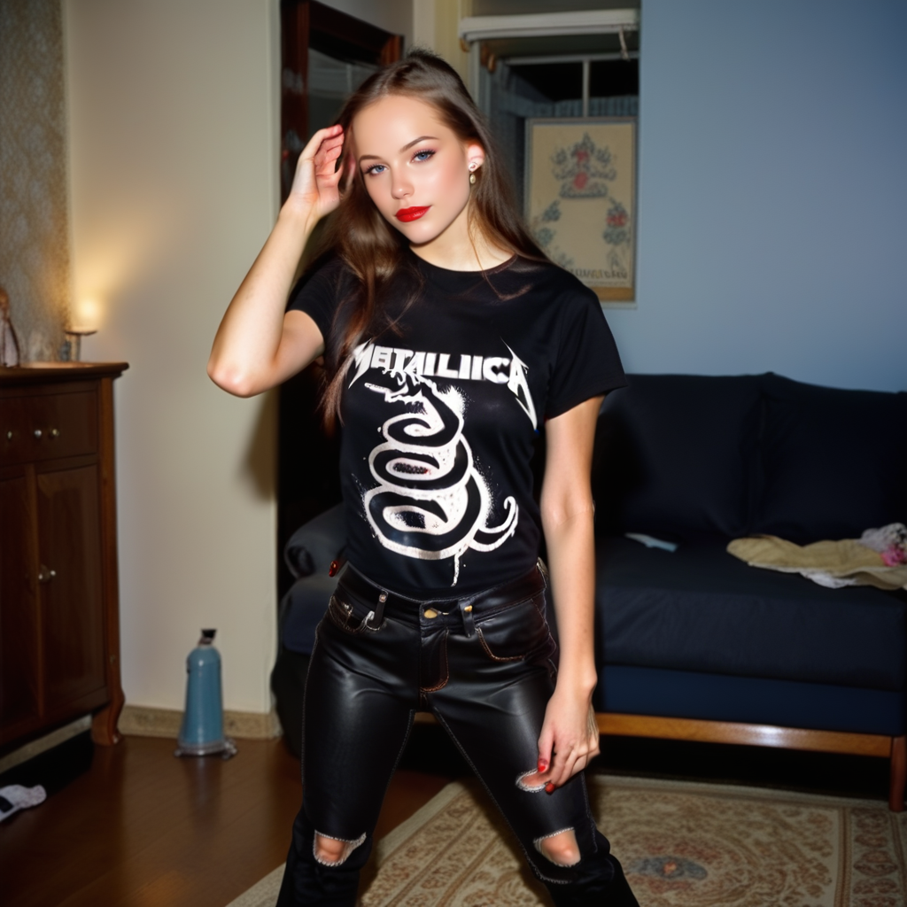 1girl, wearing a Metallica t-shirt, metallica logo, metallica_coffin design, she has black jeans, boots, she is at a night party, ultra quality, ultra detailed, 8k ,  kxkx, 
metallica_black, mtbl <lora:bettyramona-pony:0.8>br34 <lora:Rock__Metal_T-shirts_Metallica_-_Black_-_Pony_-000012:1>