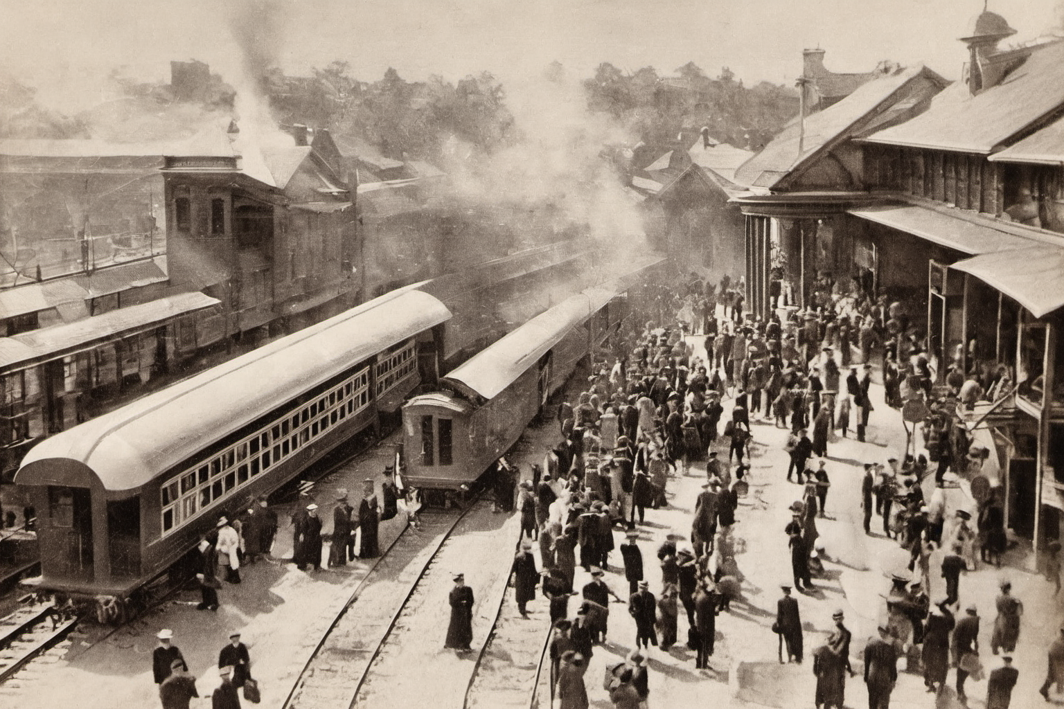 monochrome, traditional media,  old train station in 1900s , crowd, <lora:langjingshan-000005:0.9>