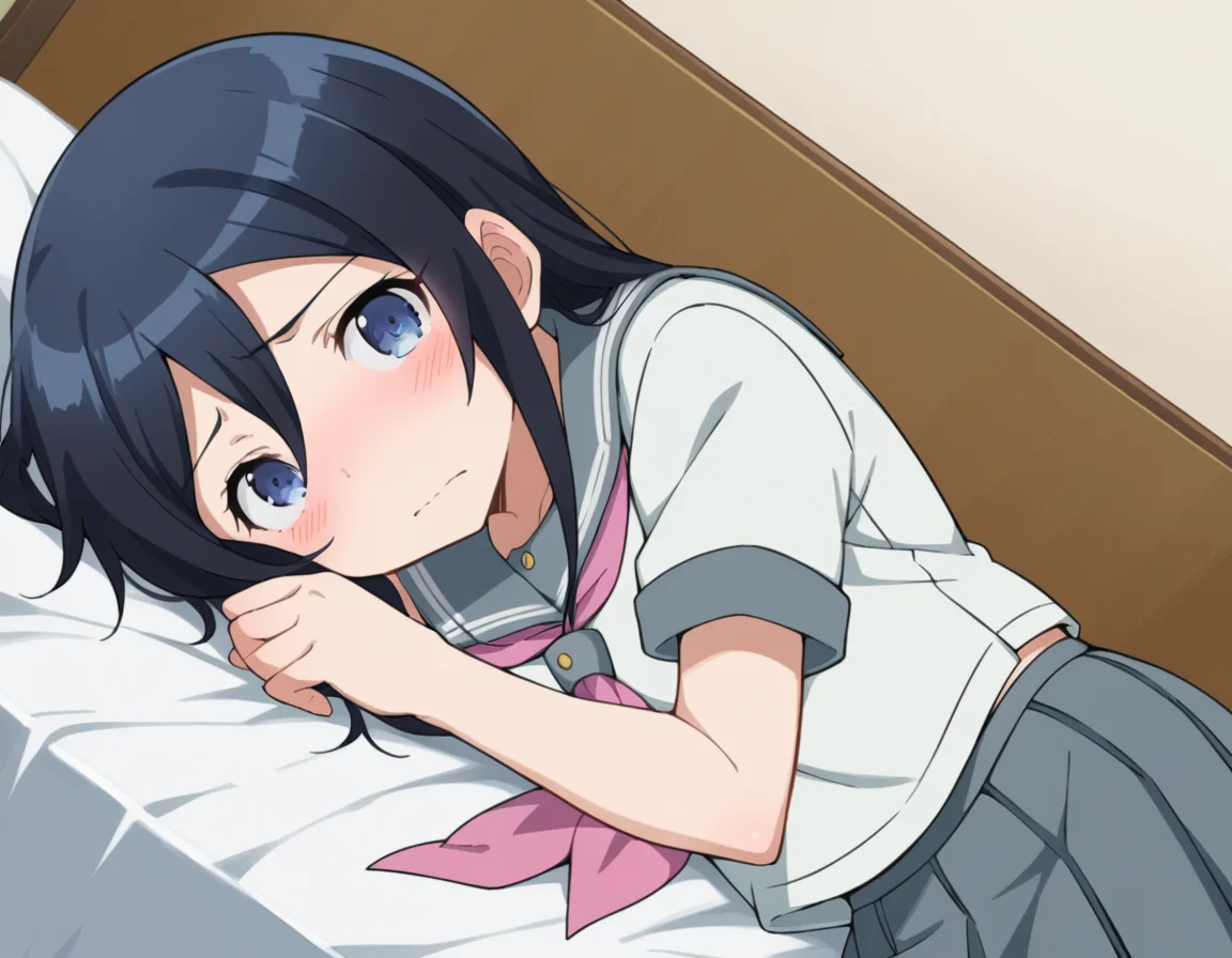 score_9, score_8_up, score_7_up, source_anime,
ayasearagaki, <lora:ayase-aragaki-s2-ponyxl-lora-nochekaiser:1>,
ayase aragaki, long hair, blue eyes, black hair, hair between eyes,
skirt, school uniform, serafuku, shirt, white shirt, grey sailor collar, grey skirt, pleated skirt, neckerchief, pink neckerchief,
indoors, bed, bed room, on side, blush, drunk,
looking at viewer, cowboy shot, solo, dutch angle,