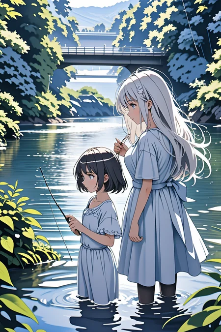 2girls, fishing <lora:LCM_LoRA_Weights_SD15:1>
