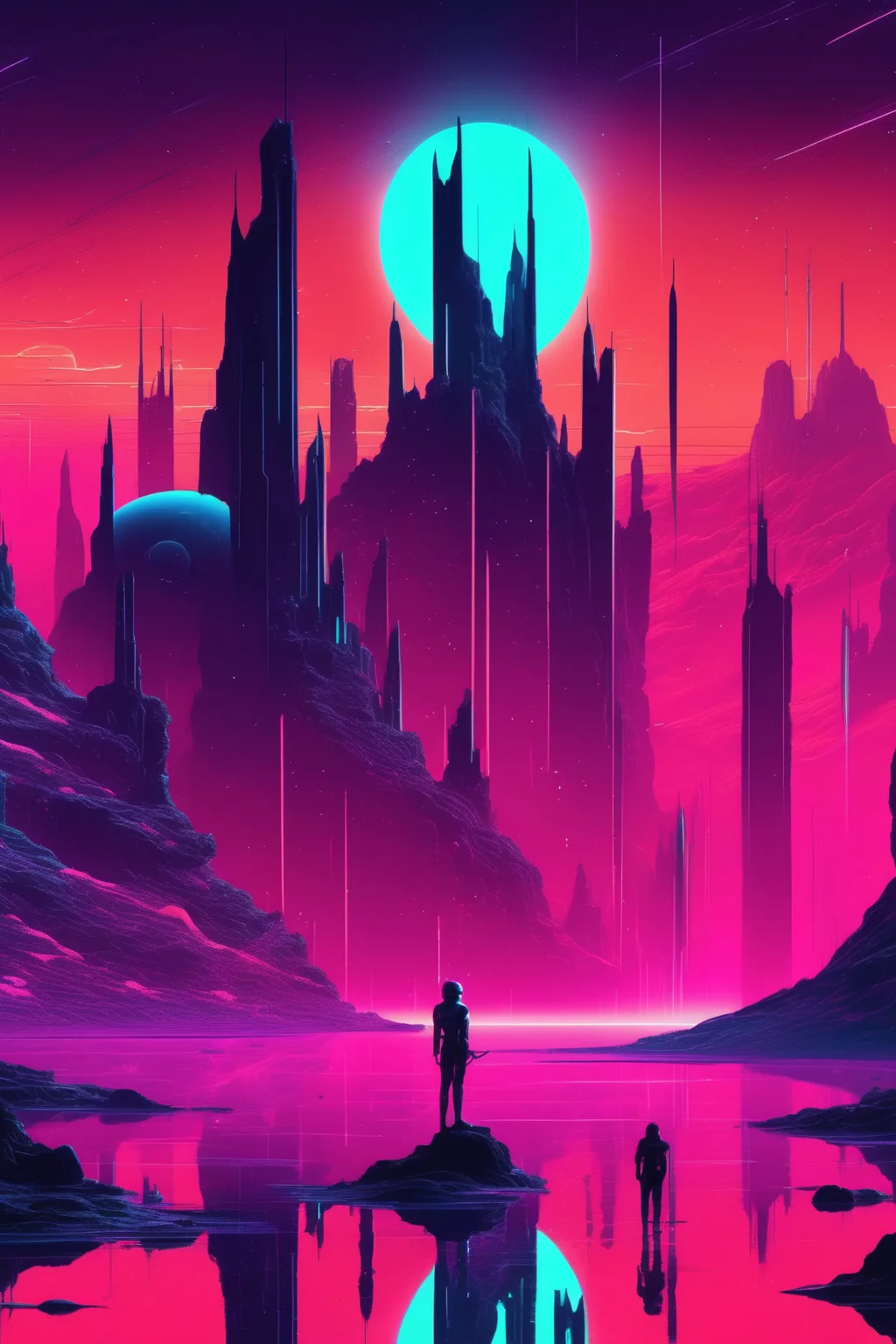 <lora:Christopher Balaskas Style:1>Christopher Balaskas Style - Neon Knights Inspirational Landscape Retro Futurist Fantasy
