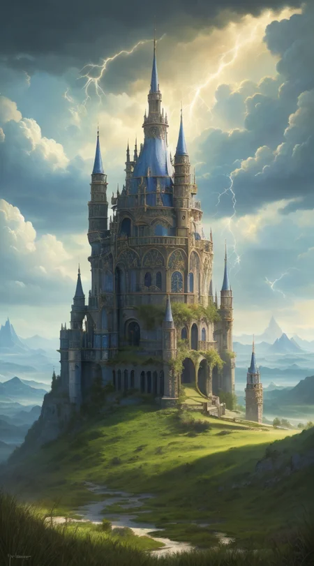 Masterwork Painting, Magnum Opus,
HDR photo of
Dreamscape,
ethereal fantasy concept art of
<lora:Wizard_Tower-10:0.75> witow, castle, cloud, cloudy sky, grass, no humans, scenery, sky, tower, tree,
<lora:locon_conceptlightning_v1_from_v1_64_32:1> lghtnngprsn, lightning, storm,
. magnificent, celestial, ethereal, painterly, epic, majestic, magical, fantasy art, cover art, dreamy,
. Surreal, ethereal, dreamy, mysterious, fantasy, highly detailed,
. High dynamic range, vivid, rich details, clear shadows and highlights, realistic, intense, enhanced contrast, highly detailed,
highres, 8k, uhd, High Dynamic Range, tonemapping, crisp details, intricate details, fine details