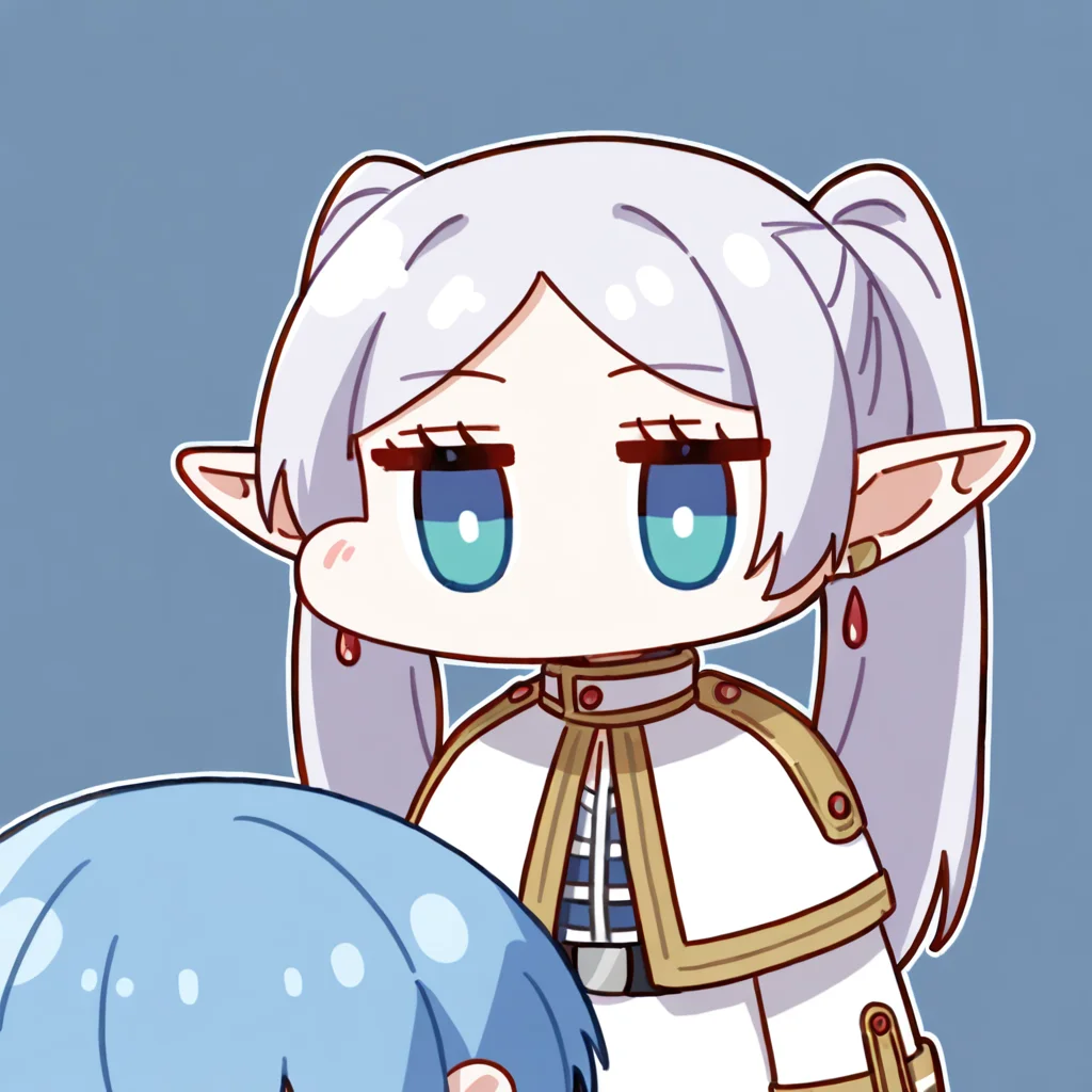 chibi,<lora:nineface-chibi-noob1-5:1>,
1girl,solo,himmel \(sousou no frieren\),sousou no frieren,long hair,pointy ears,white hair,twintails,