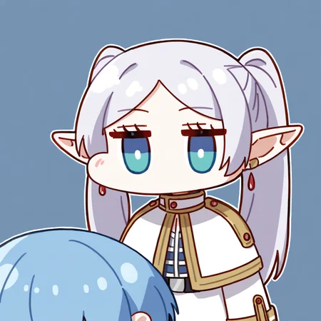 chibi,<lora:nineface-chibi-noob1-5:1>,
1girl,solo,himmel \(sousou no frieren\),sousou no frieren,long hair,pointy ears,white hair,twintails,