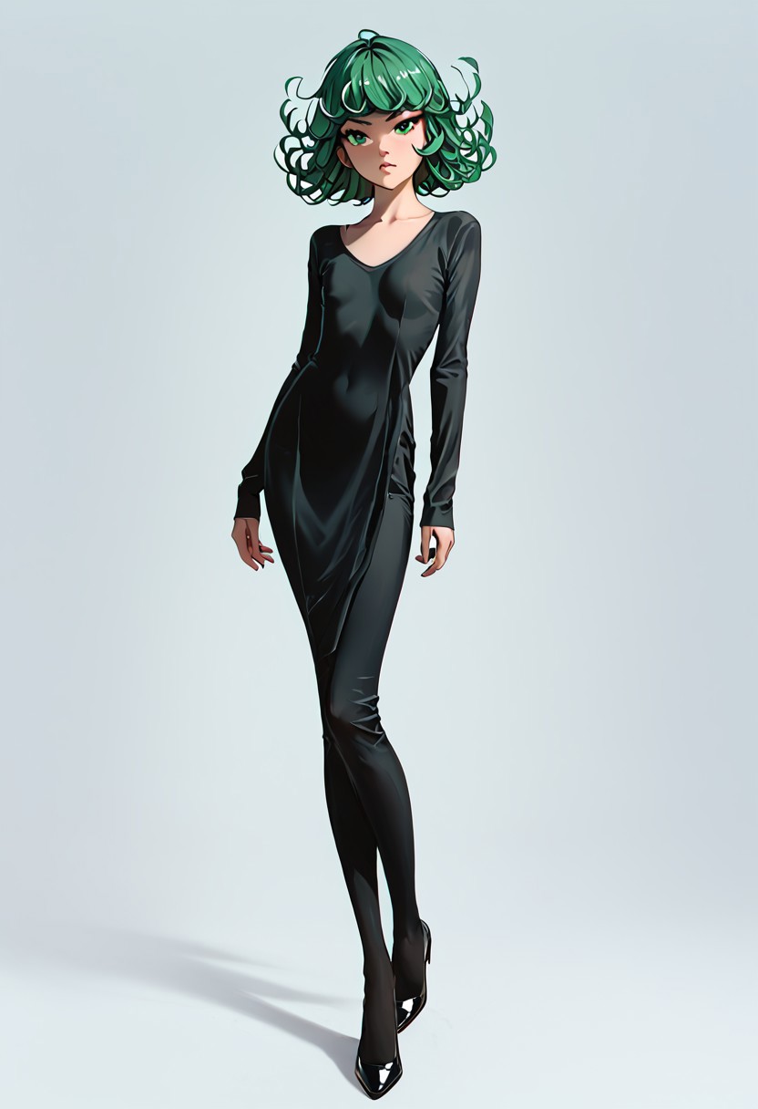score_9, score_8_up. score_7_up, 
 score_9, , 1girl, tatsumaki , look at viewer, black dress