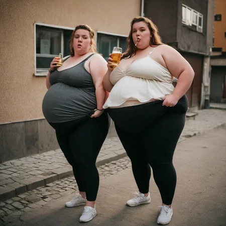 cinematic photo of huge obese girl, heavily pregnant, drinking beer and smoking a cigarette, unkind expression, 18 years old, demoralized, just 18 years old and already pregnant, stupid young woman, wearing a pair of black leggings over a diaper, bulky diaper stretching the fabric of her leggings, huge massive thighs, huge round pregnancy bump sticking out, plus size bbw
Eastern europe urban setting
Flat buildings
Candid photo
Film grain
Intricate play of lights and shadows