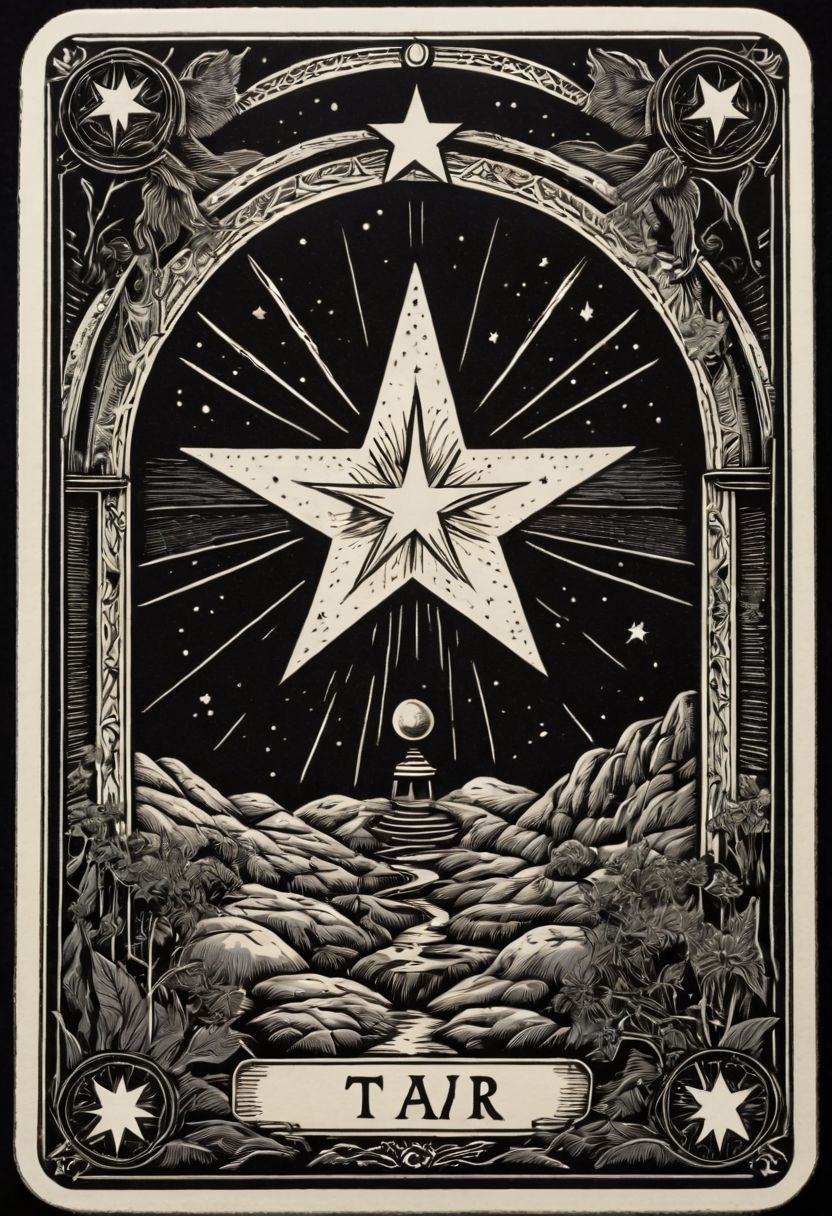 tarot_card, STAR, front perspective, flat, frame,( square:1.1), (white outline:1.2)  <lora:tarot_card:1>