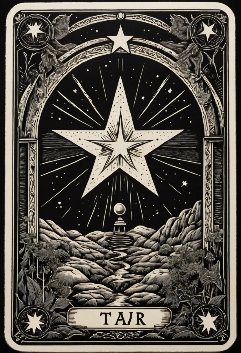 tarot_card, STAR, front perspective, flat, frame,( square:1.1), (white outline:1.2) <lora:tarot_card:1>