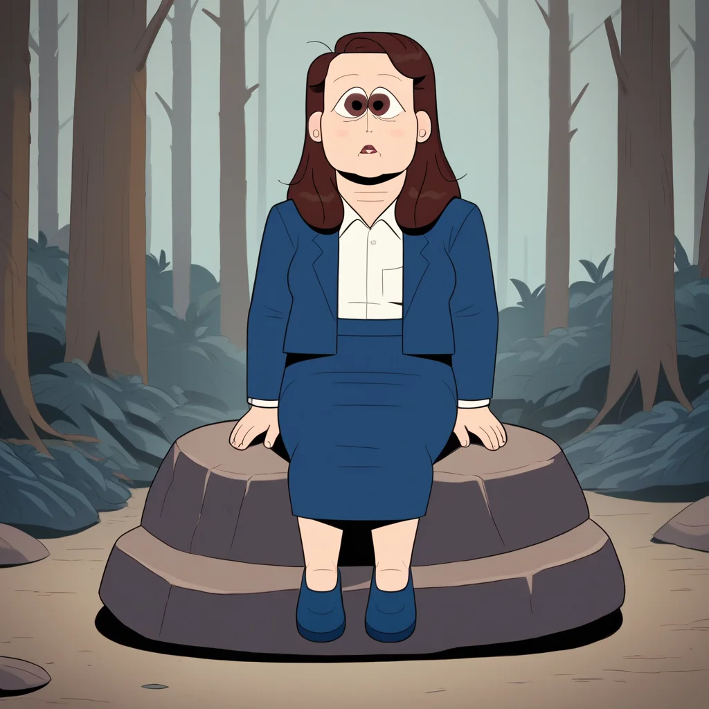 score_9_up, score_8_up, BREAK, CarolKohl, 1girl, solo, brown hair, long hair, brown eyes, white shirt, blue suit, formal, blue skirt, blue footwear, forest, sitting on rock, <lora:CarolKohl_PXL_Leaf1:1>