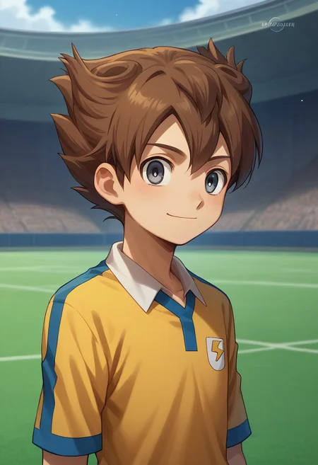 score_9, score_8_up, score_7_up, source_anime, highly detailed,
tenma, 1boy, male focus, solo, brown hair, grey eyes, sportwear, soccer uniform, raimon soccer uniform, raimon, smile,
outdoor,