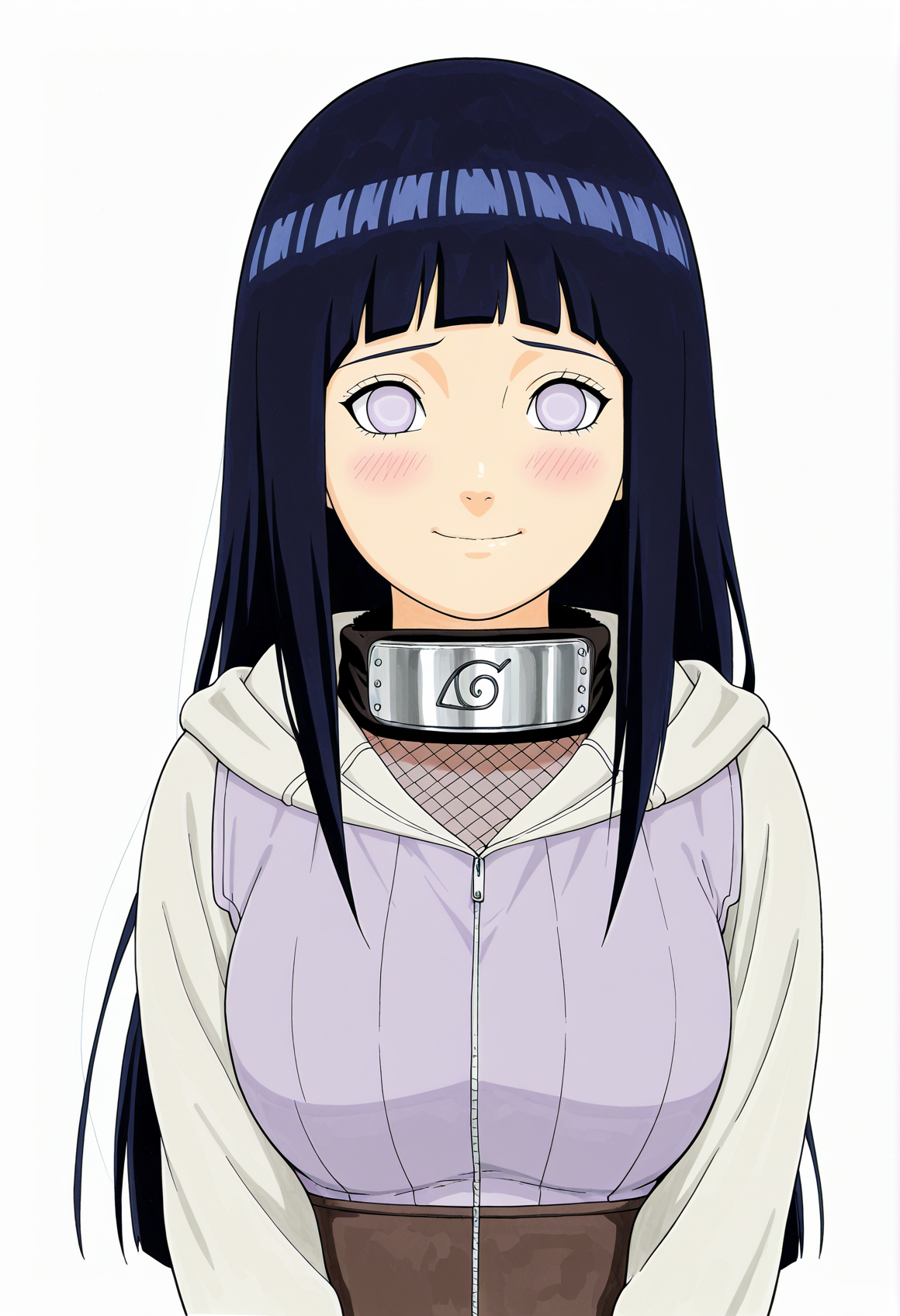 amazing quality,very aesthetic,absurdres,best quality,newest,masterpiece,4k resolution, absurdres, highres, simple background, white background, 
 <lora:hyuuga_hinata_il2:1> 1girl, hyuuga hinata, big eyes, hood,long hair, upper body, embarrassed, blush, smile, kishimoto masashi, watercolor (medium), looking at viewer,