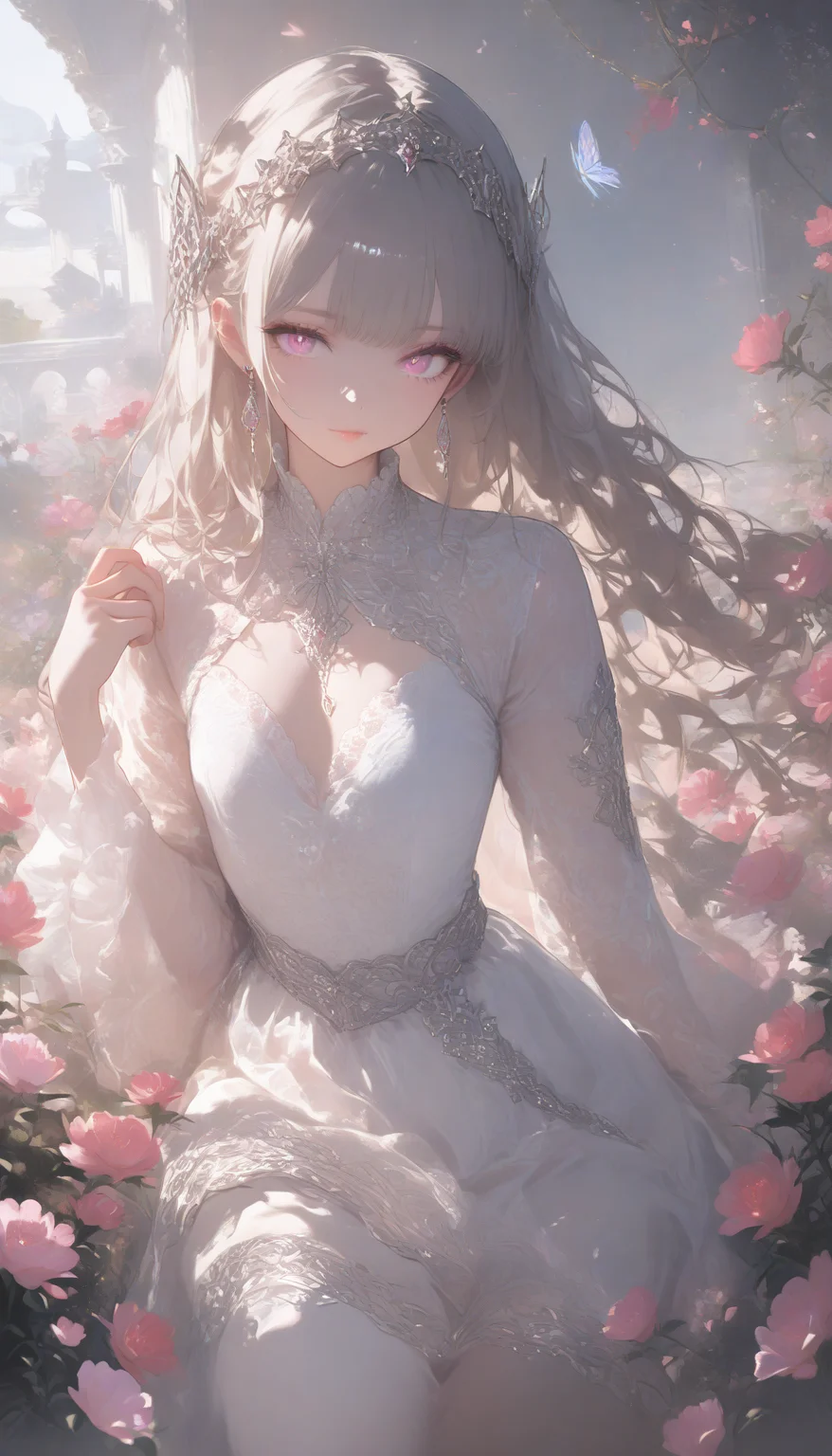 professional 3d model masterpiece,high score,great score,absurdres, <lora:Alice Prin_Complete-000005:1>,Alice Prin (style, hair, dress, alice, prin), ., Naerys had the Targaryen looks, a fine and delicate beauty, almost unworldy. She was slender and small, with big deep violet in hue eyes and fine, pale, porcelain skin, near translucent. Naerys Targaryen. . octane render, highly detailed, volumetric, dramatic lighting