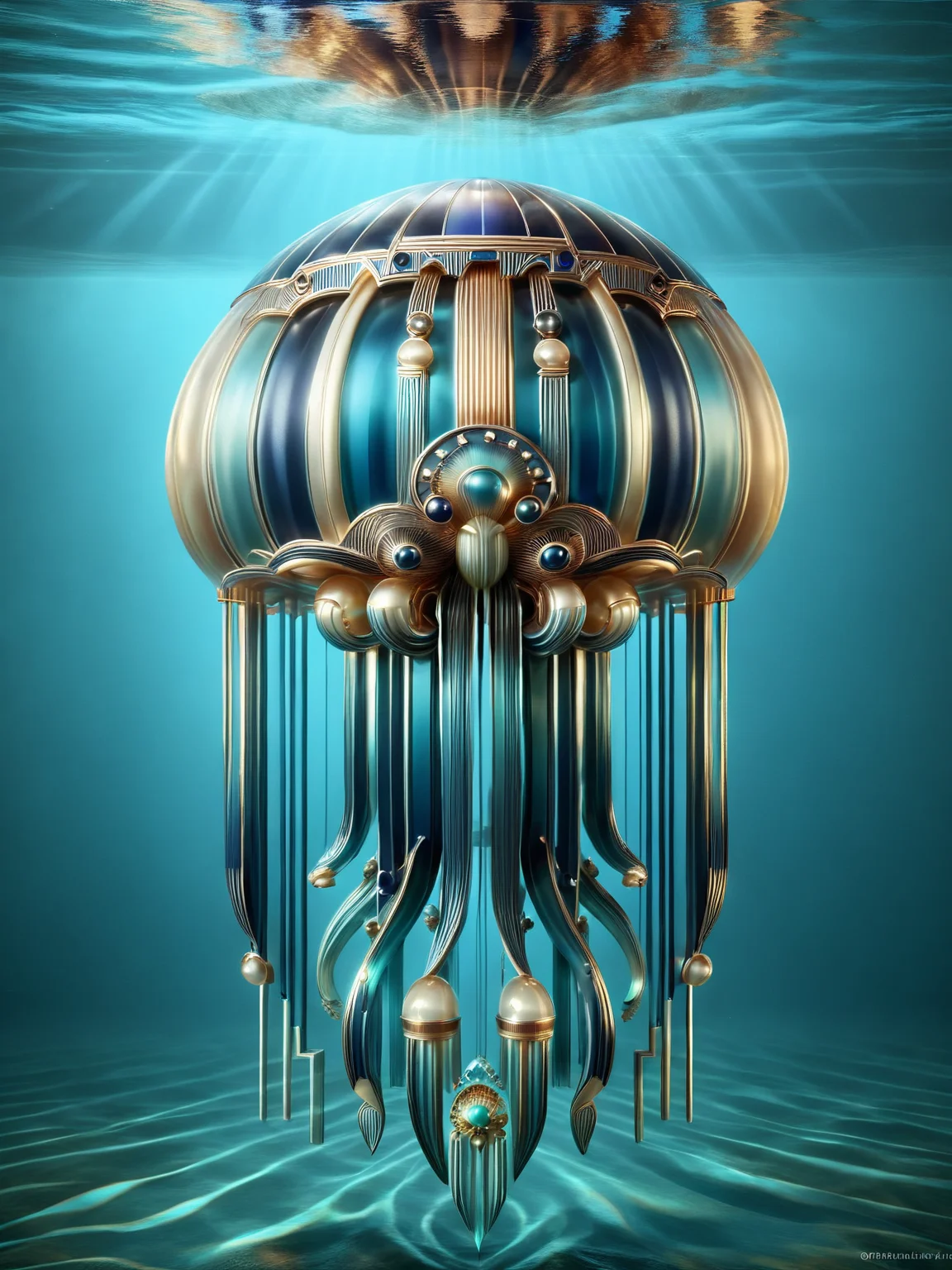 ais-artdeco jellyfish, effortlessly floating under water <lora:Art_Deco_Style_SDXL:1>