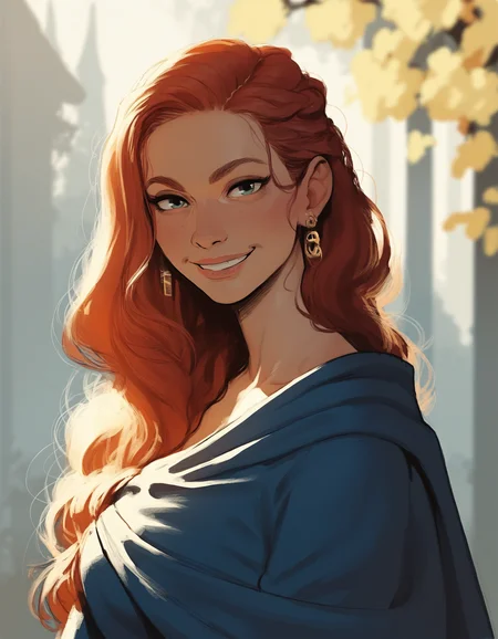 1girl, solo, smile, looking at viewer,
red hair, long hair, outdoors, blurred background, blue cloak, gold inlay, earrings
BREAK
score_9, score_8_up, score_7_up, score_6_up, score_5_up, score_4_up, source_cartoon, rating_questionable,
<lora:incase_style_v2_ponyxl_ilff:0.8>