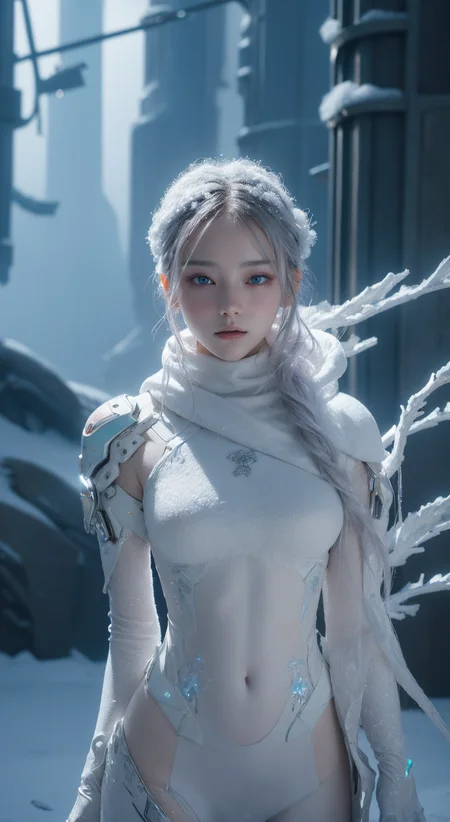 (masterpiece,top quality,best quality,official art,beautiful and aesthetic:1.2), ,,snow ,cry,, elegant, highly detailed, , sharp focus,,,cyberpunk,,fried ballads,,(luminescence:1.3),<lora:nijiarmor:.4> cybersuit,(snow mountain:1.3)
