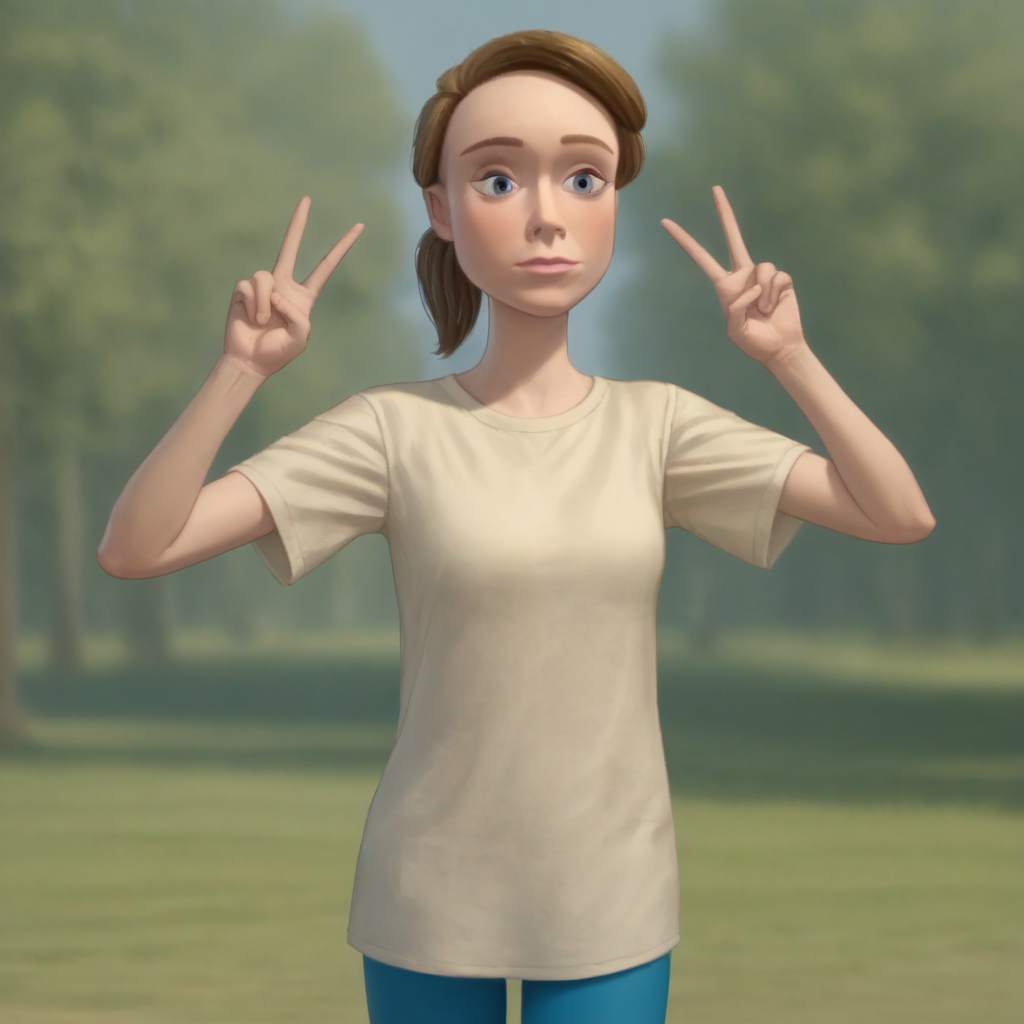 score_9_up, score_8_up, BREAK, MsDavis, 1girl, solo, brown hair, ponytail, blue eyes, shirt, blue leggings, cowboy shot, double v, depth of field, <lora:MsDavis_PXL_Leaf1:1>,