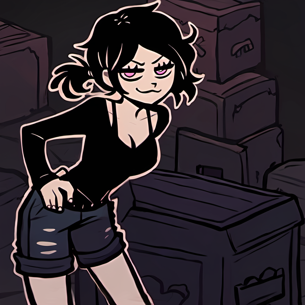 score_9,score_8,score_7,source_general,
by nemlei,the coffin of andy and leyley,
1girl,ashley graves,black hair,pink eyes,smug,ponytail,standing,crate,on crate,warehouse,leaning forward,happy,shorts,looking at viewer,hand on crate,shaking crate,
<lora:ponyxl-the_coffin_of_andy_and_leyley-style-v03:1>
