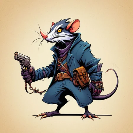 FlashSmoothDigital, a wererat thief,  cartoony concept art