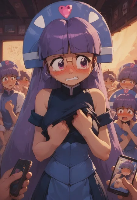 ASCII score_9, score_8_up, score_7_up, 1girl, embarrassed, shy, worried, masterpiece, several boys, Guko , TV, messy apartment, boys watching, volumetric lighting, cinematic lighting, drunk, standing, wild party, Guko, crying, clenching teeth, tears, pending sex, standing, nervous posture, looking away, ((blushing)), removing clothes, stripping, phone exposure, lifting shirt, exposing breasts